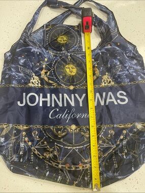 Johnny Was Navy and Gold Reusable Tote with Celestial Chain Print